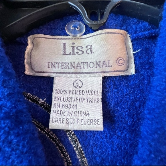 Lisa International Vintage Black Panther Blue Vest 100% Boiled Wool Size XLarge - Picture 12 of 15